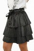 PU Tier Hem Front Tie Up Mini Skirt