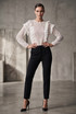 Pleated Tier Trim Back Button Up Tops