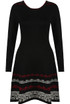 Black Fine Knit Floral Print Bodycon Dress
