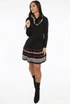 Black Fine Knit Floral Print Bodycon Dress