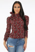 Contrast Floral Print Knotted High Neck Tops
