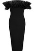 Frilled Off Shoulder Back Slit Bodycon Dress