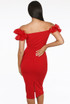 Frilled Off Shoulder Back Slit Bodycon Dress