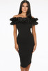 Frilled Off Shoulder Back Slit Bodycon Dress