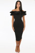 Frilled Off Shoulder Back Slit Bodycon Dress