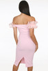 Frilled Off Shoulder Back Slit Bodycon Dress
