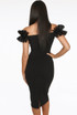 Frilled Off Shoulder Back Slit Bodycon Dress