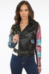 PU Colour Splash Buckle Up Cropped Biker Jacket 
