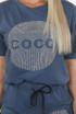 Studded 'COCO' Slogan Trim Top & Shorts Set