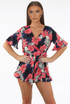 Floral Print Side Knotted Wrap Up Playsuit