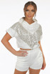 Hooded Sequin Trim Jumper & Sequin Panel Shorts Set 