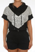 Hooded Sequin Trim Jumper & Sequin Panel Shorts Set 
