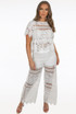 Embroidery Lace High Neck Blouse & Bell Bottom Trouser Set