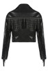 PU Fringe Trim Cropped Biker Jacket 