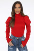 Ruched Shoulder High Neck Knitted Tops