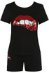 Lips Trim Round Neck Tees  &  Shorts Set