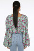 Floral Print Button Trim Wrap Tops
