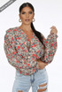 Floral Print Button Trim Wrap Tops
