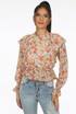 Contrast Floral Print Overlay Frill Crop Tops