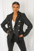 Tweed Fringe Trim Double Breast Blazers