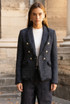 Tweed Fringe Trim Double Breast Blazers