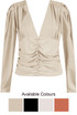 Layered Button Trim Low Neck Blouse - 4 Colours