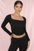 Side Ruched Knotted Square Neck Tops