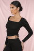 Side Ruched Knotted Square Neck Tops