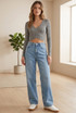 Ribbed Trim V Neck Tops
