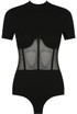 Netted Trim High Neck Ribbed Bodysuit
