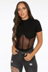 Netted Trim High Neck Ribbed Bodysuit