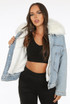Denim Blue Fur Trim Lace Back Jackets