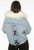 Denim Blue Fur Trim Lace Back Jackets