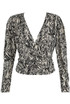 Animal Print Layered Button Trim Low Neck Blouse