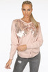 Sequin Bow Trim Round Neck Jumper