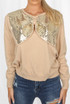 Sequin Bow Trim Round Neck Jumper