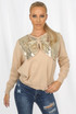 Sequin Bow Trim Round Neck Jumper