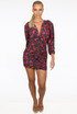 Ruched Button Trim V Neck Floral Dress