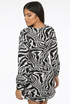 Zebra Print Low Neck Wrap Up Dress