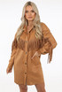 Suede Button Up Tassel Trim Jacket 