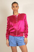 Ruched Sleeve Satin Bomber Jacket