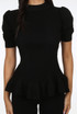 Knitted Short Sleeve Peplum Top & Trouser Set