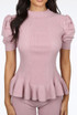 Knitted Short Sleeve Peplum Top & Trouser Set