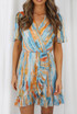 Tie Dye Print Frilled Wrap Dress