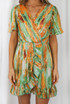 Tie Dye Print Frilled Wrap Dress