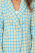 Aqua Blue Check Double Breasted Blazer