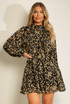 Floral Print Frilled Trim Mini Dress
