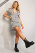Shirred Floral Print V Neck Mini Dress