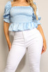 Shirred Satin Bardot Tops