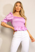 Shirred Satin Bardot Tops